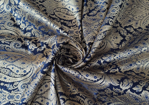 Semi Brocade Navy Blue Floral 1