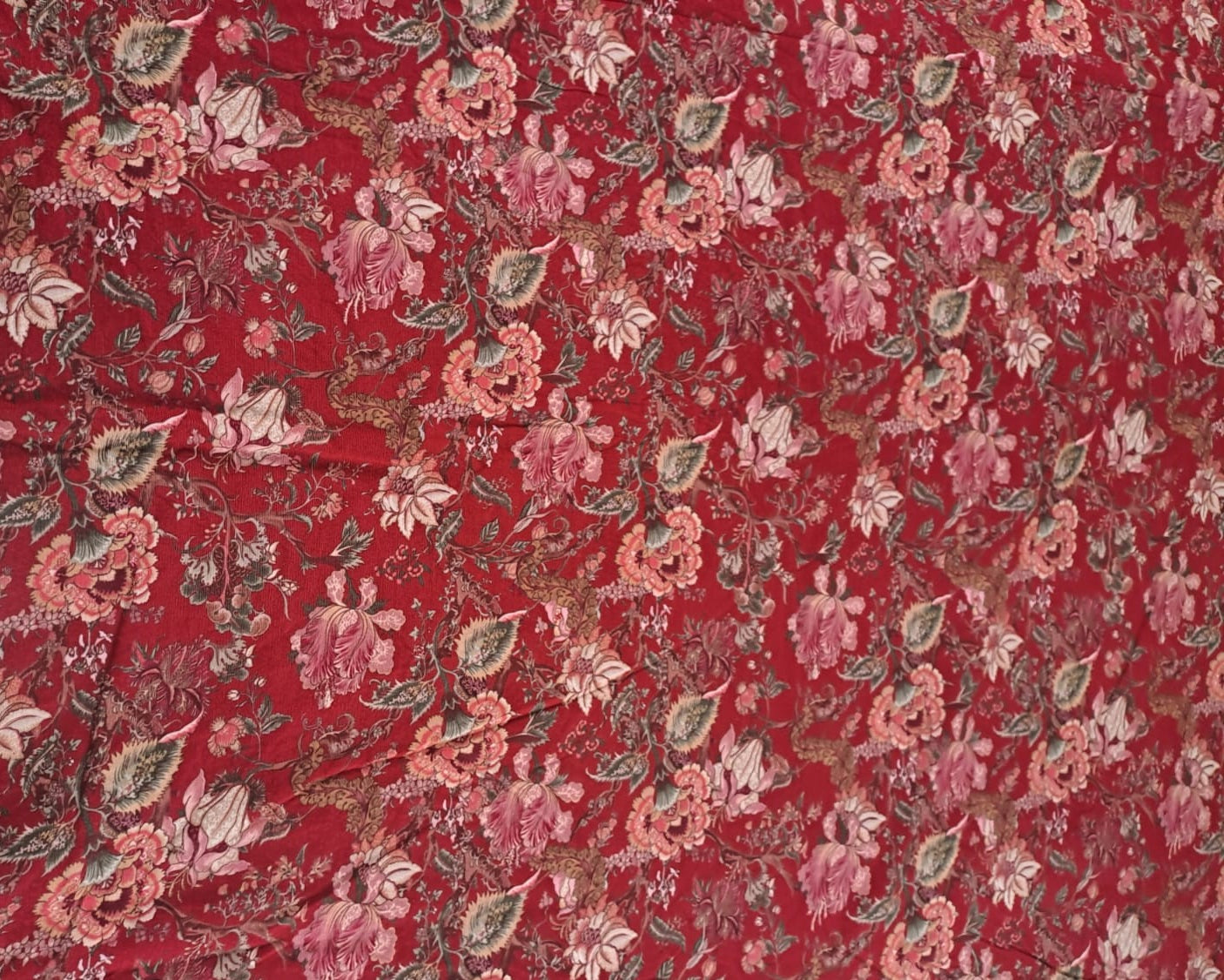 Red Floral Premium Pleated Corduroy Fabric