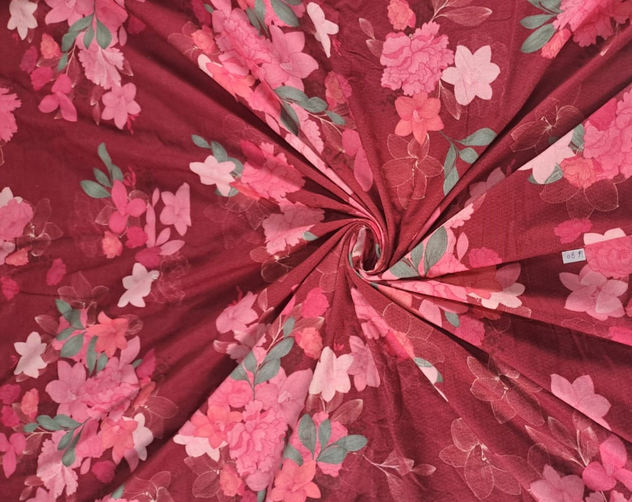 Maroon Floral Premium Pleated Corduroy Fabric