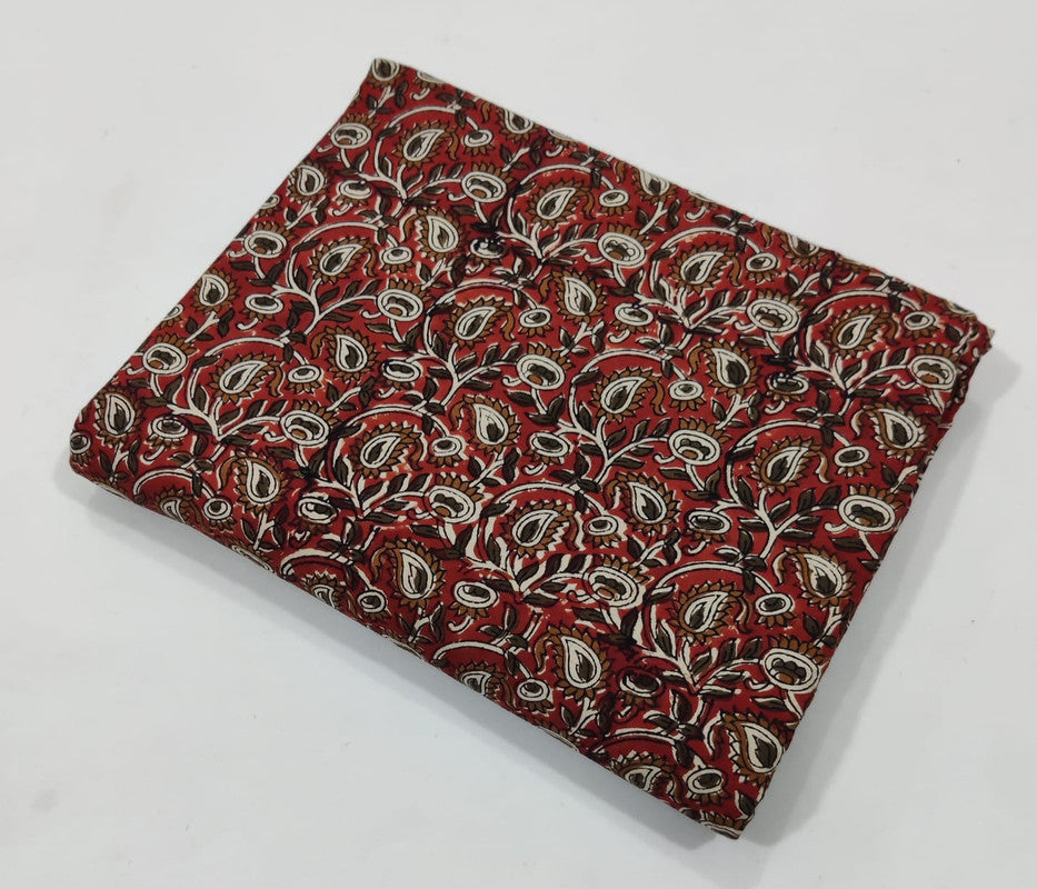 Red Floral Kalamkari Pure Cotton Fabric