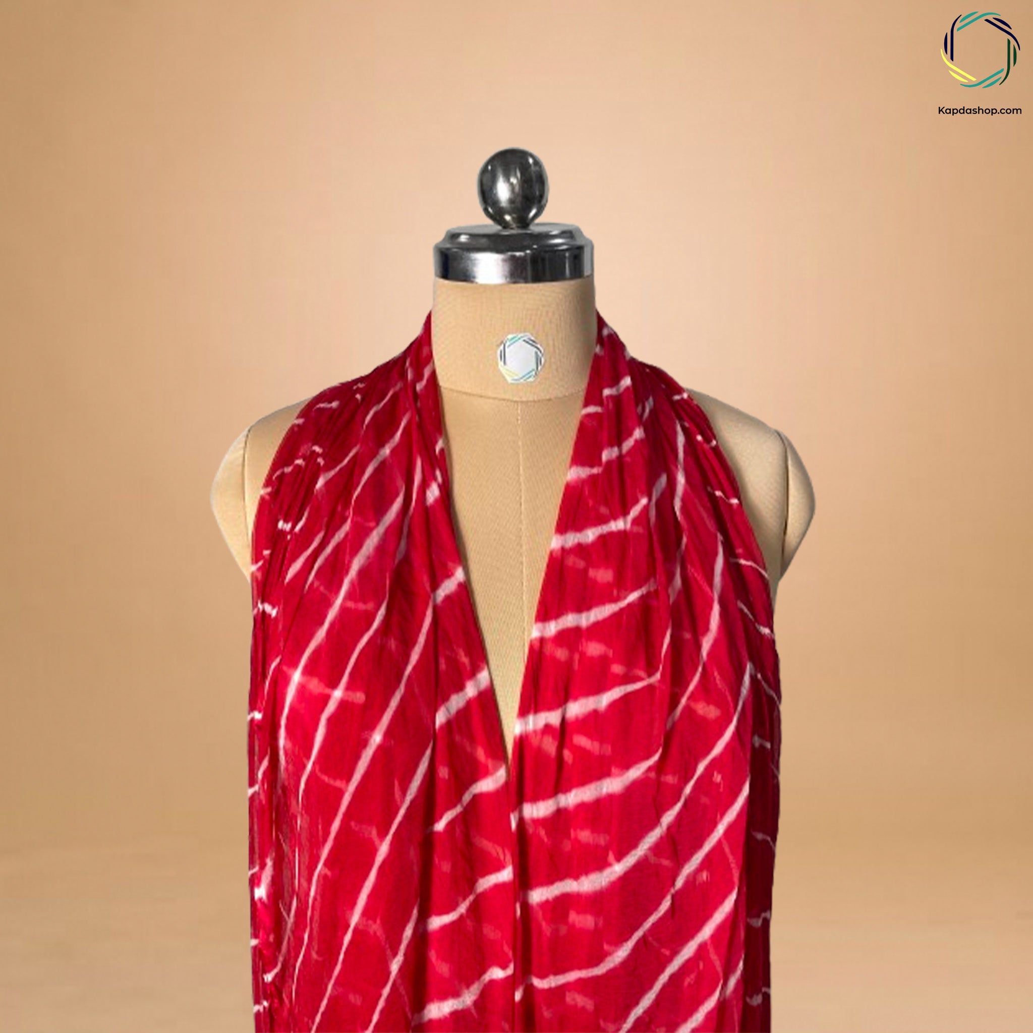 Red & White Leheriya Georegette Dupatta Kapdashop