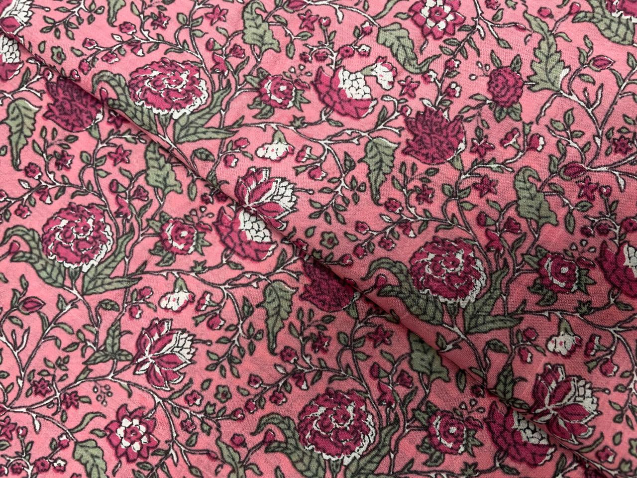 Pink Floral Chanderi Fabric Kapdashop