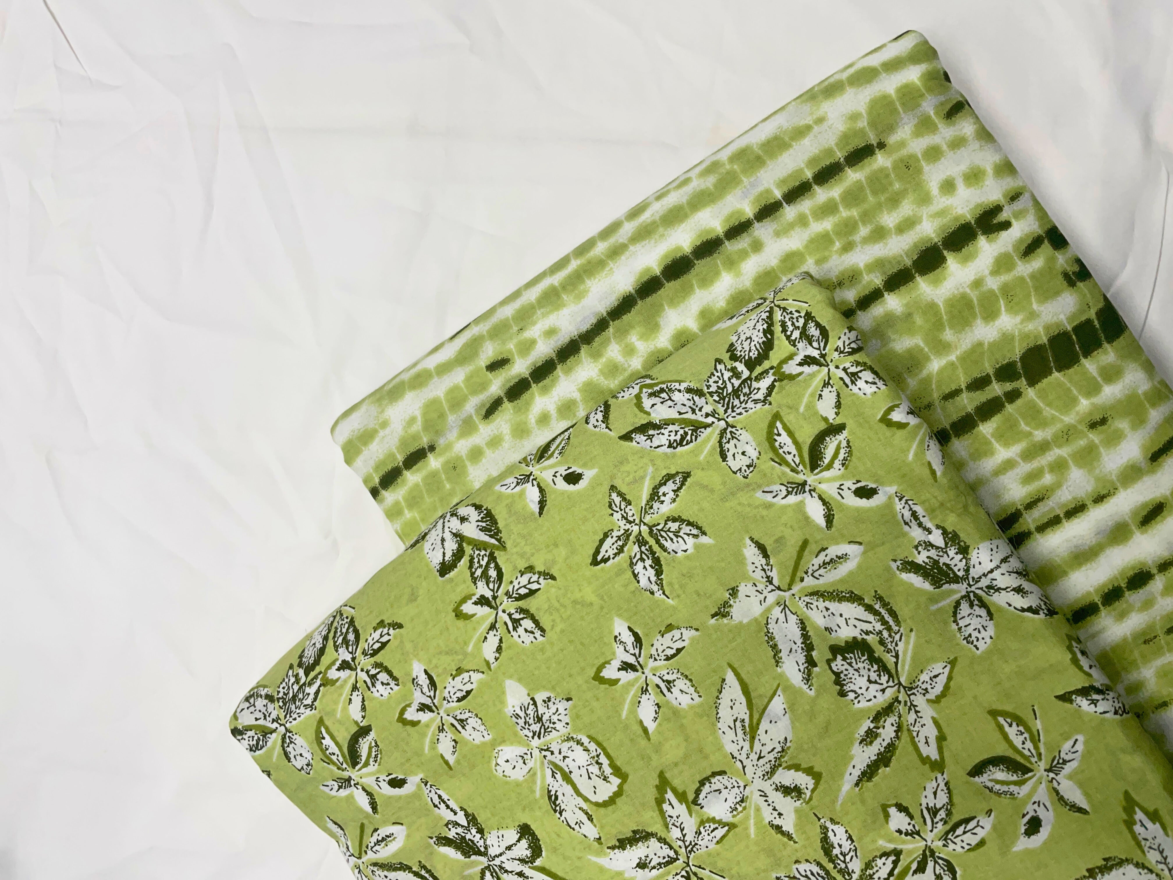 Green Floral / Abstract Pure Cotton Unstitched Suit Set