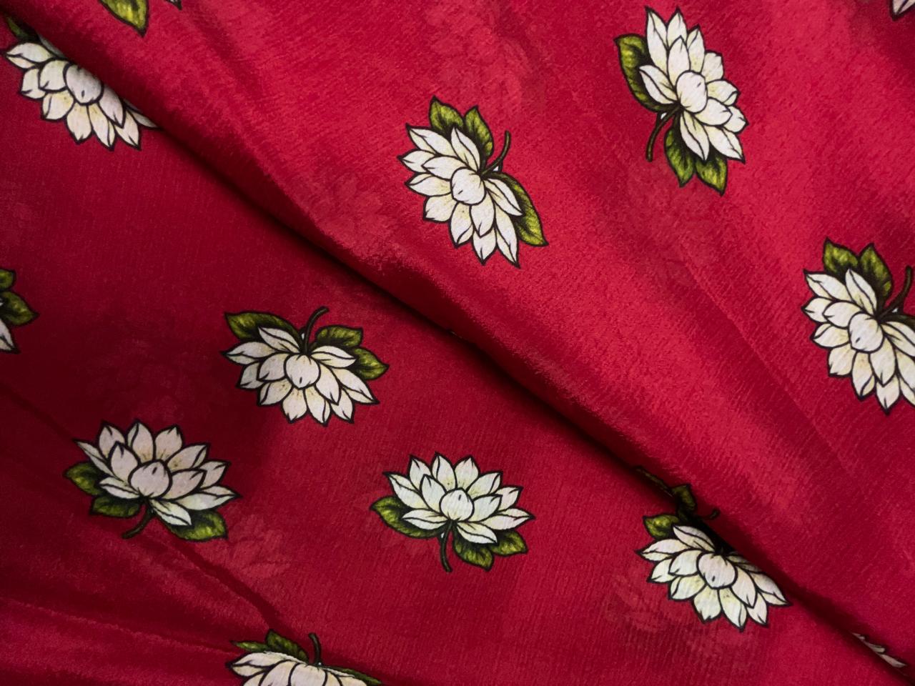 Dark Red Floral Chinon Chiffon Fabric KTEX