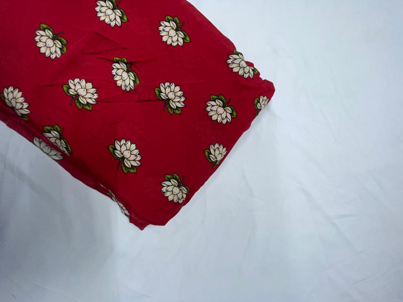 Dark Red Floral Chinon Chiffon Fabric KTEX