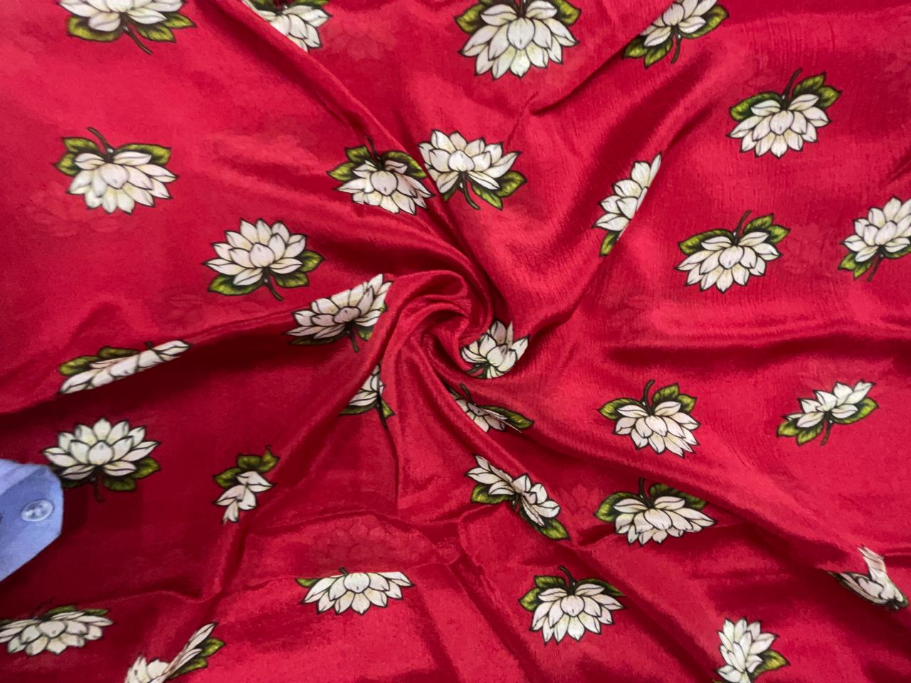 Dark Red Floral Chinon Chiffon Fabric KTEX