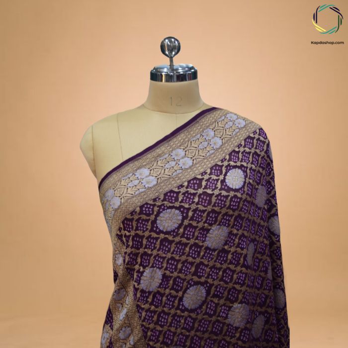 The Majestic Bloom – Purple Georgette Dupatta with Golden Grace Kapdashop