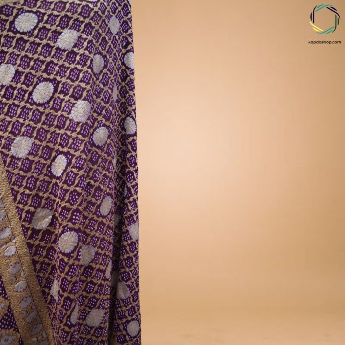 The Majestic Bloom – Purple Georgette Dupatta with Golden Grace Kapdashop