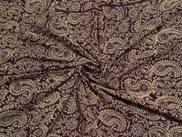 Wine & Beige Paisleys Cotton Cambric Kalamkari Fabric