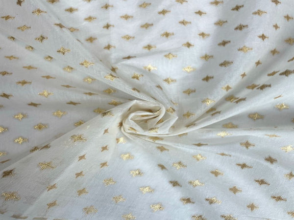 White & Golden Motifs Dyeable Pure Chanderi Zari Fabric