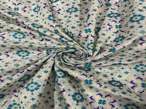 Multicolor Traditional Dyeable Pure Chanderi Self Zari Fabric
