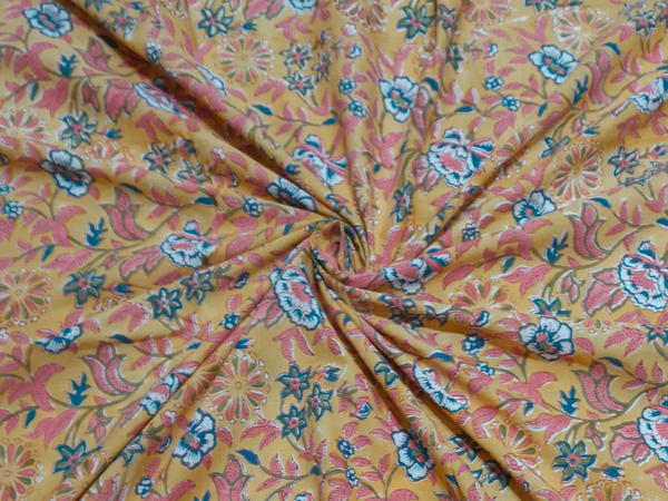 Multicolor Floral Cotton Cambric Kalamkari Fabric