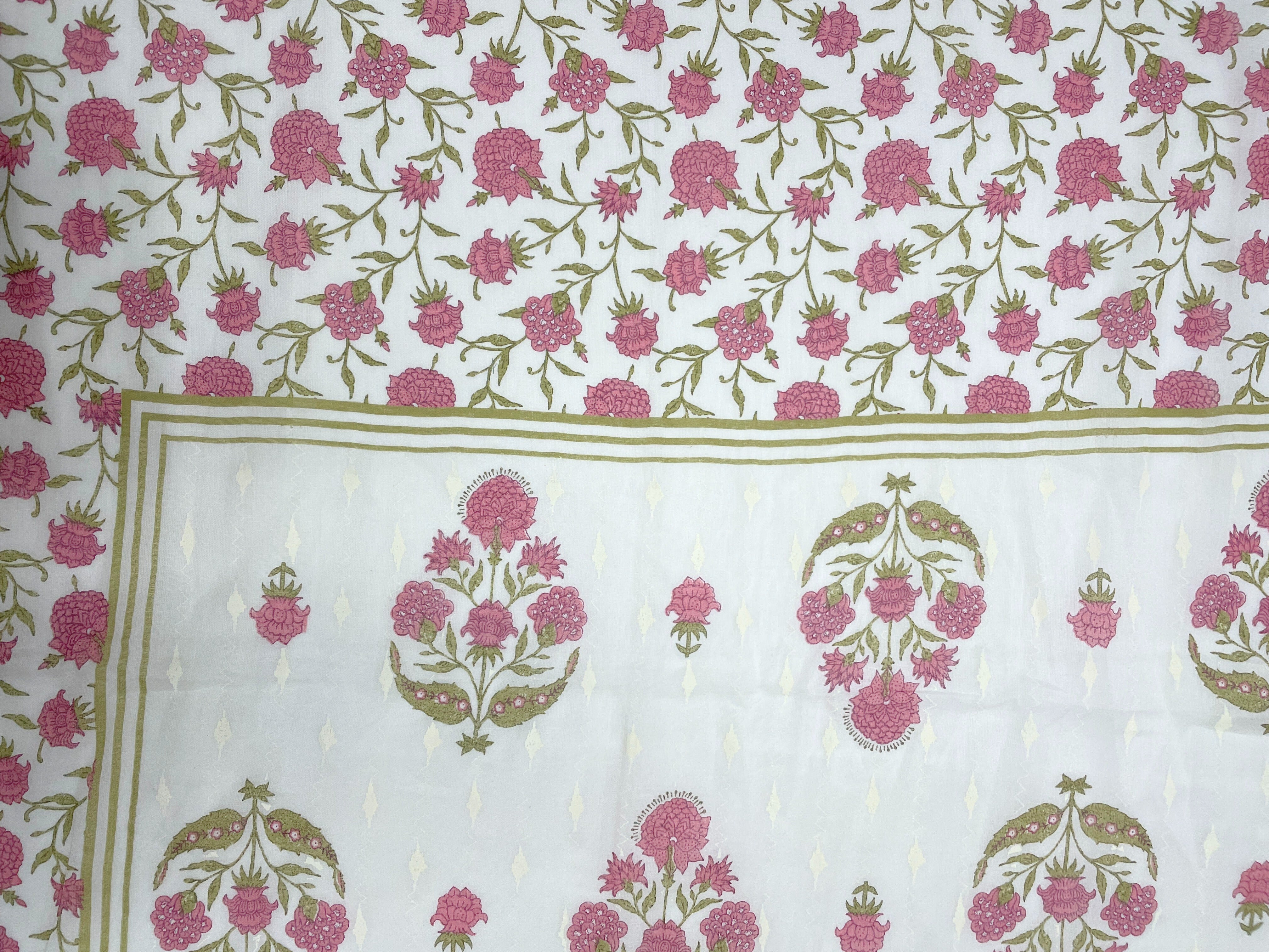 Off-White & Pink Floral Pure Cotton Suit Set With Dupatta (Unstitched)