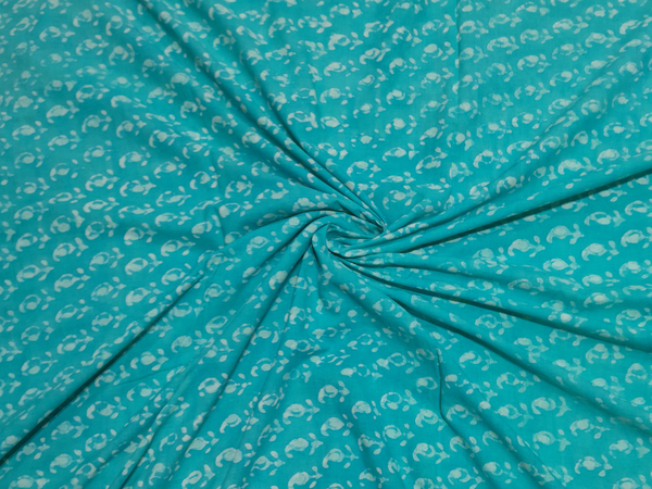 Bright Blue Floral Cotton Kalamkari Fabric