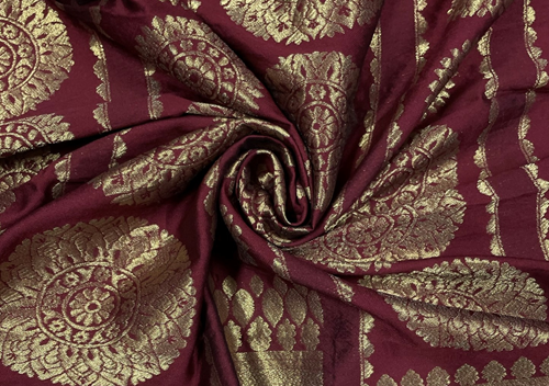 Maroon Abstract Kali Semi Brocade Viscose Fabric