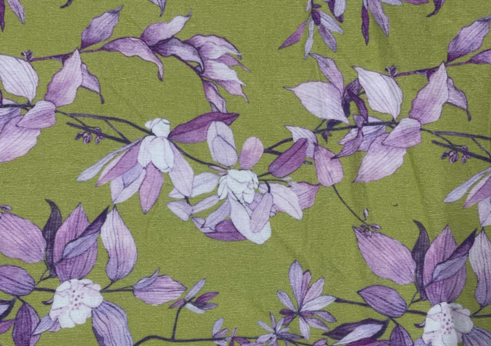 Pista Green Floral Printed Corduroy Fabric