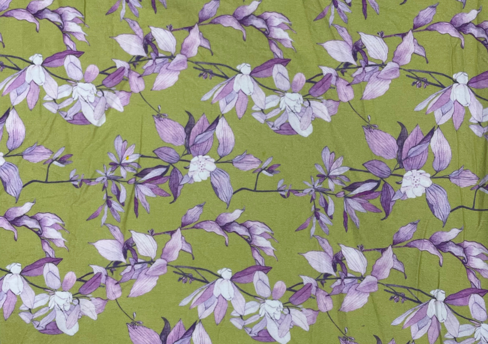 Pista Green Floral Printed Corduroy Fabric