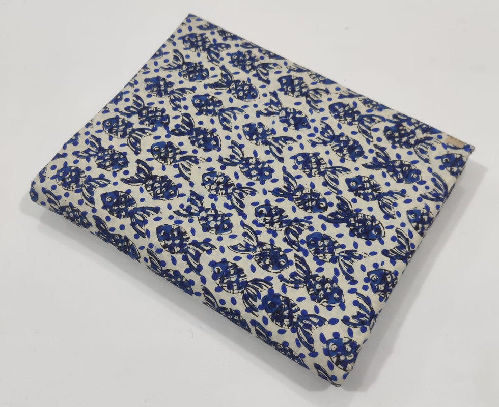 Blue & White Abstract Bagru Pure Cotton Fabric