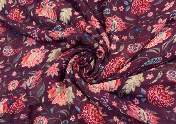Purple Floral Printed Georgette Fabric