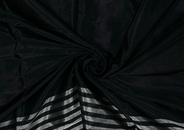 Black & Silver Stripes Pure Tissue Silk Fabric