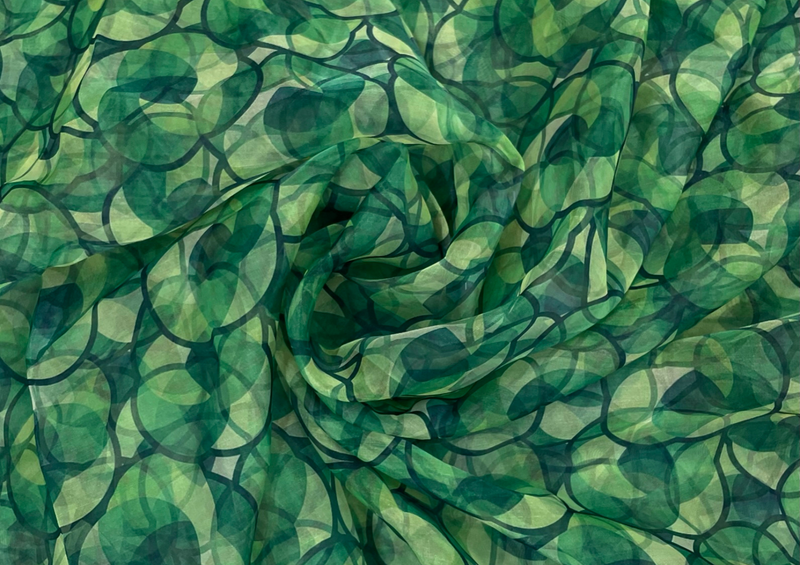 Green Floral Printed Organza Fabric