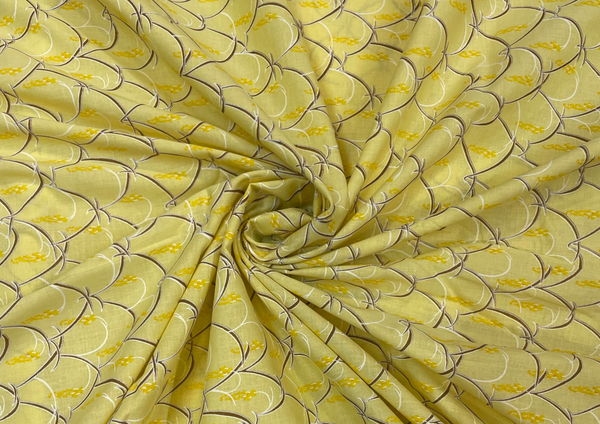 Yellow Abstract Printed Cotton Cambric Fabric