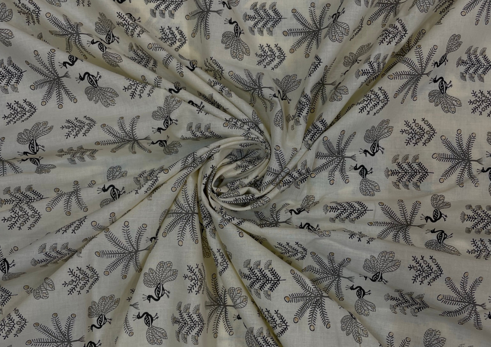 Cream & Black Traditional Printed Cotton Cambric Fabric