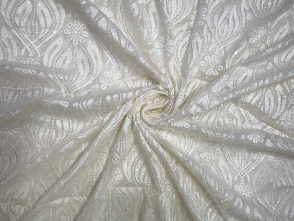 White Dyeable Embroiderd Georgette Fabric KTEX