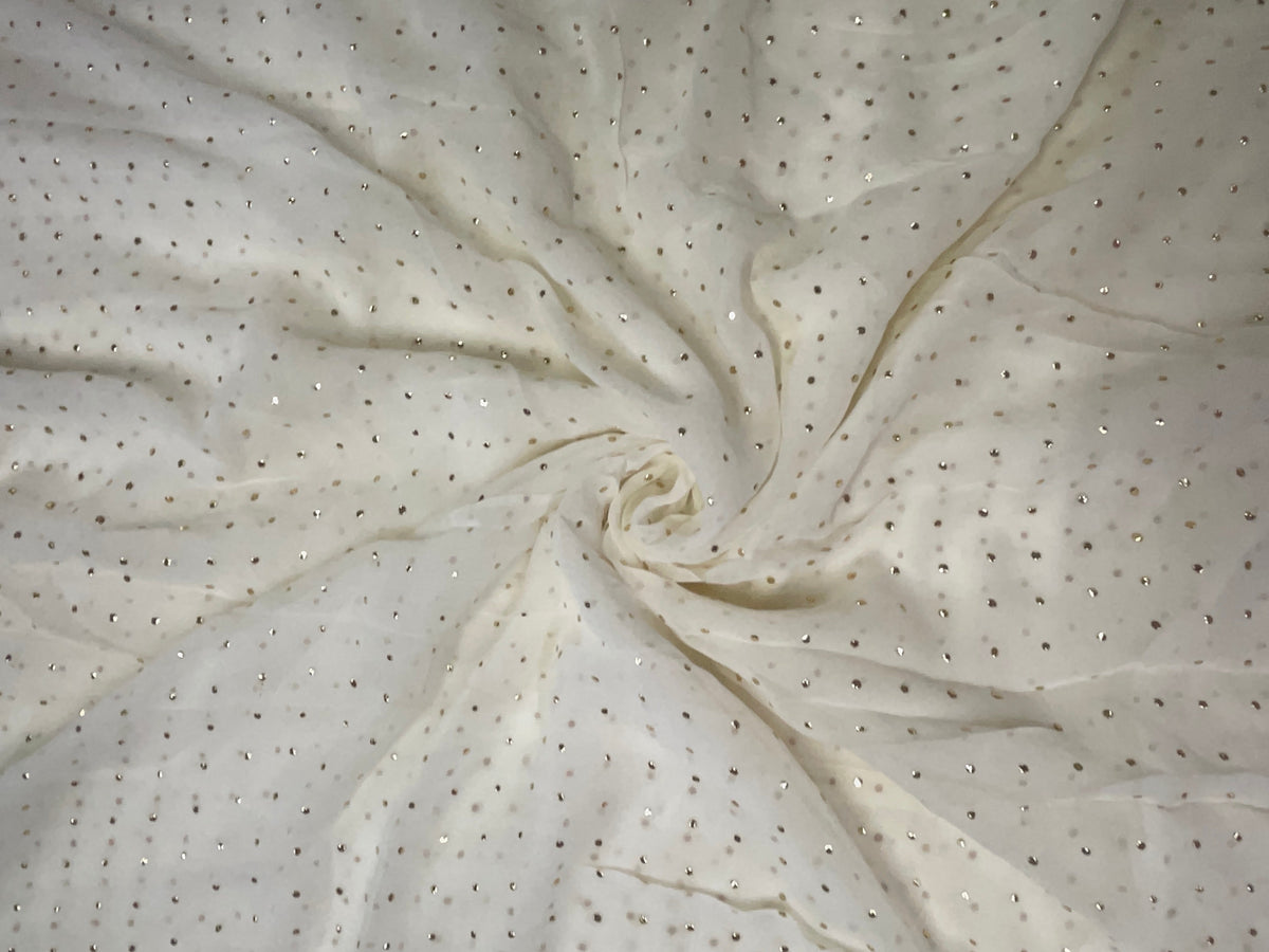 White Dyeable With Gold Mukaish Georgette Fabric KTEX