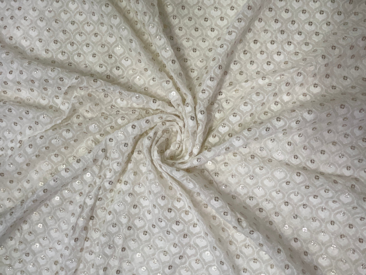 White Dyeable Georgette Embroiderd Fabric KTEX