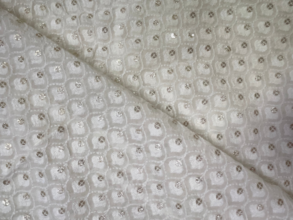 White Dyeable Georgette Embroiderd Fabric KTEX
