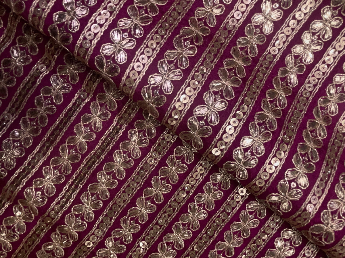 Magenta Designer Embroiderd Chinon Chiffon Fabric KTEX