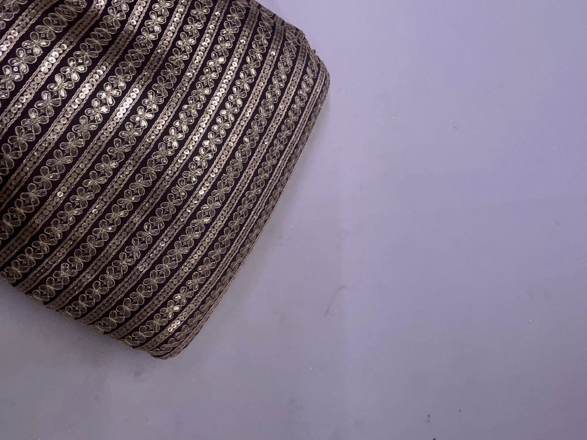Dark Purple Designer Embroiderd Chinon Chiffon Fabric KTEX