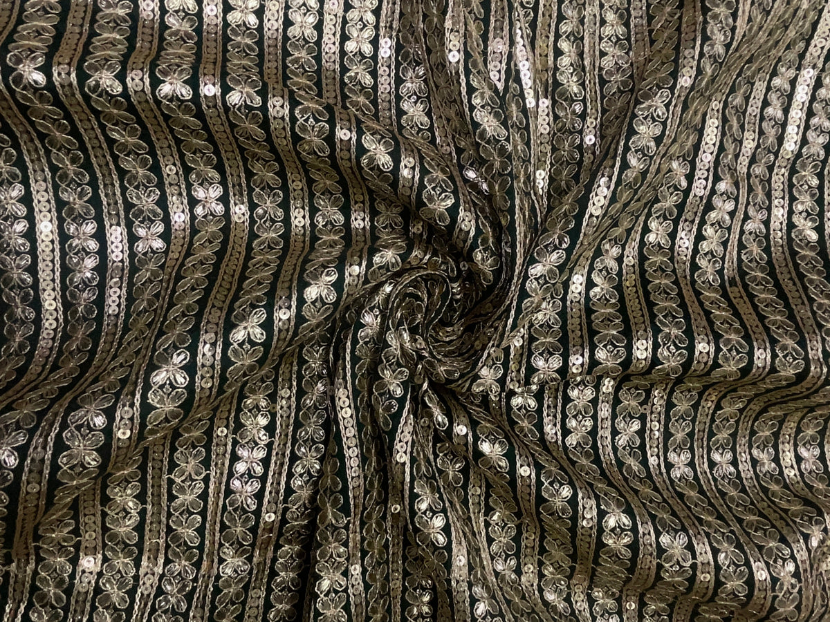 Bottlegreen Designer Embroiderd Chinon Chiffon Fabric KTEX