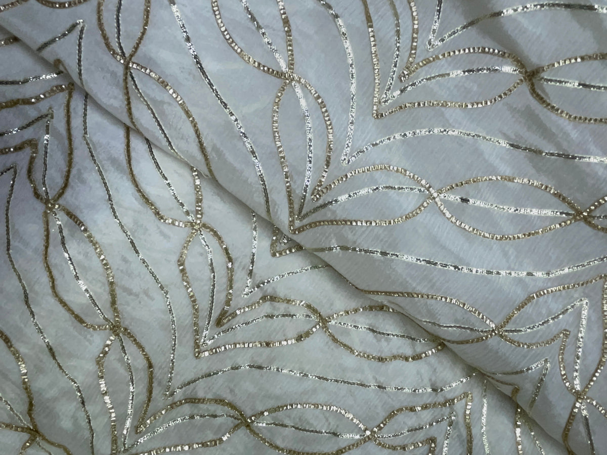 White Dyeable Designer Embroiderd Chinon Chiffon Fabric KTEX