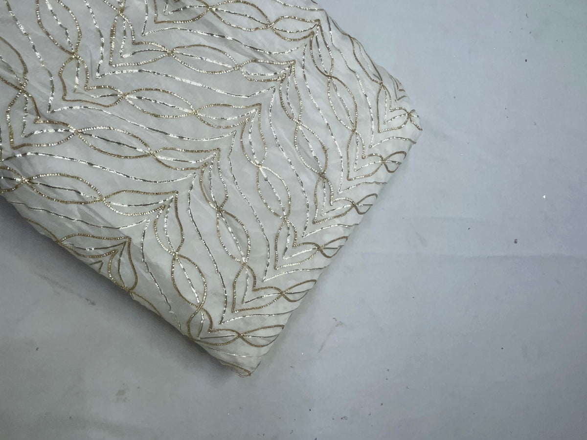 White Dyeable Designer Embroiderd Chinon Chiffon Fabric KTEX