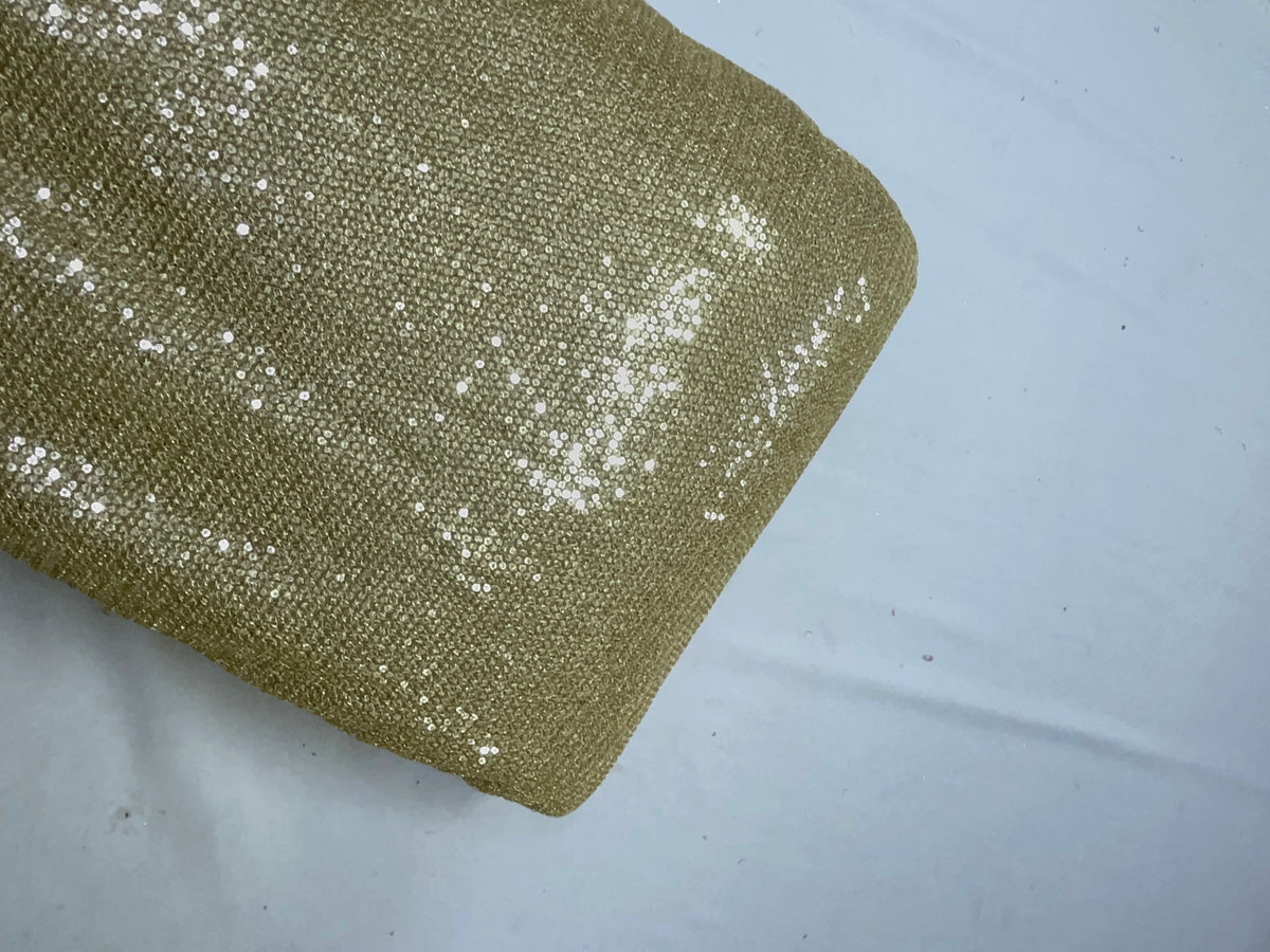 Light Gold Designer Sequence Embroiderd Net Fabric KTEX