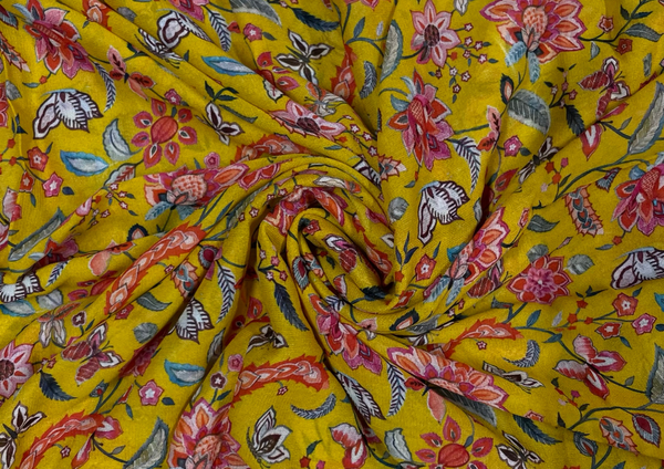 Yellow Floral Printed Georgette Fabric