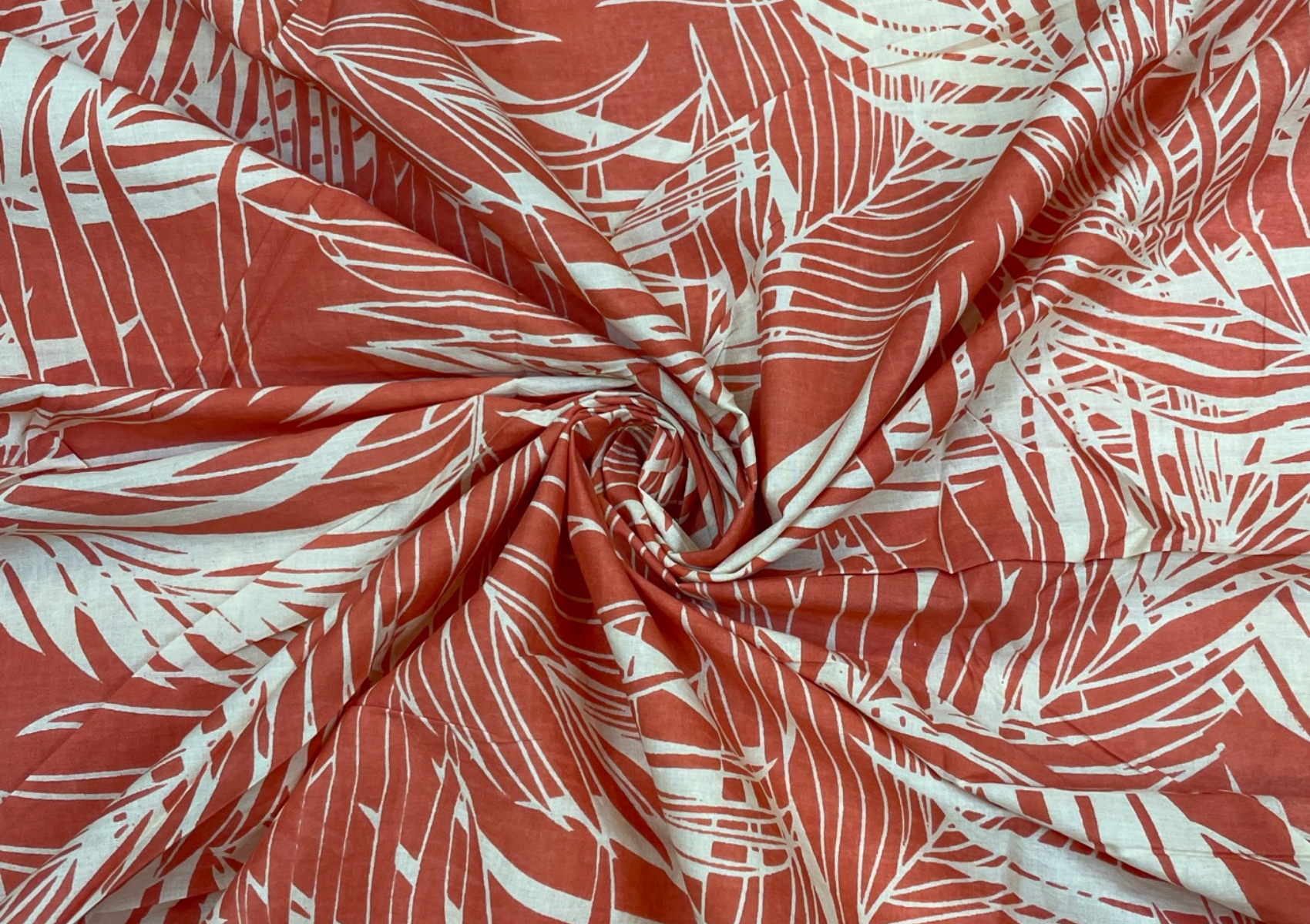 Orange & White Floral Printed Cotton Cambric Fabric