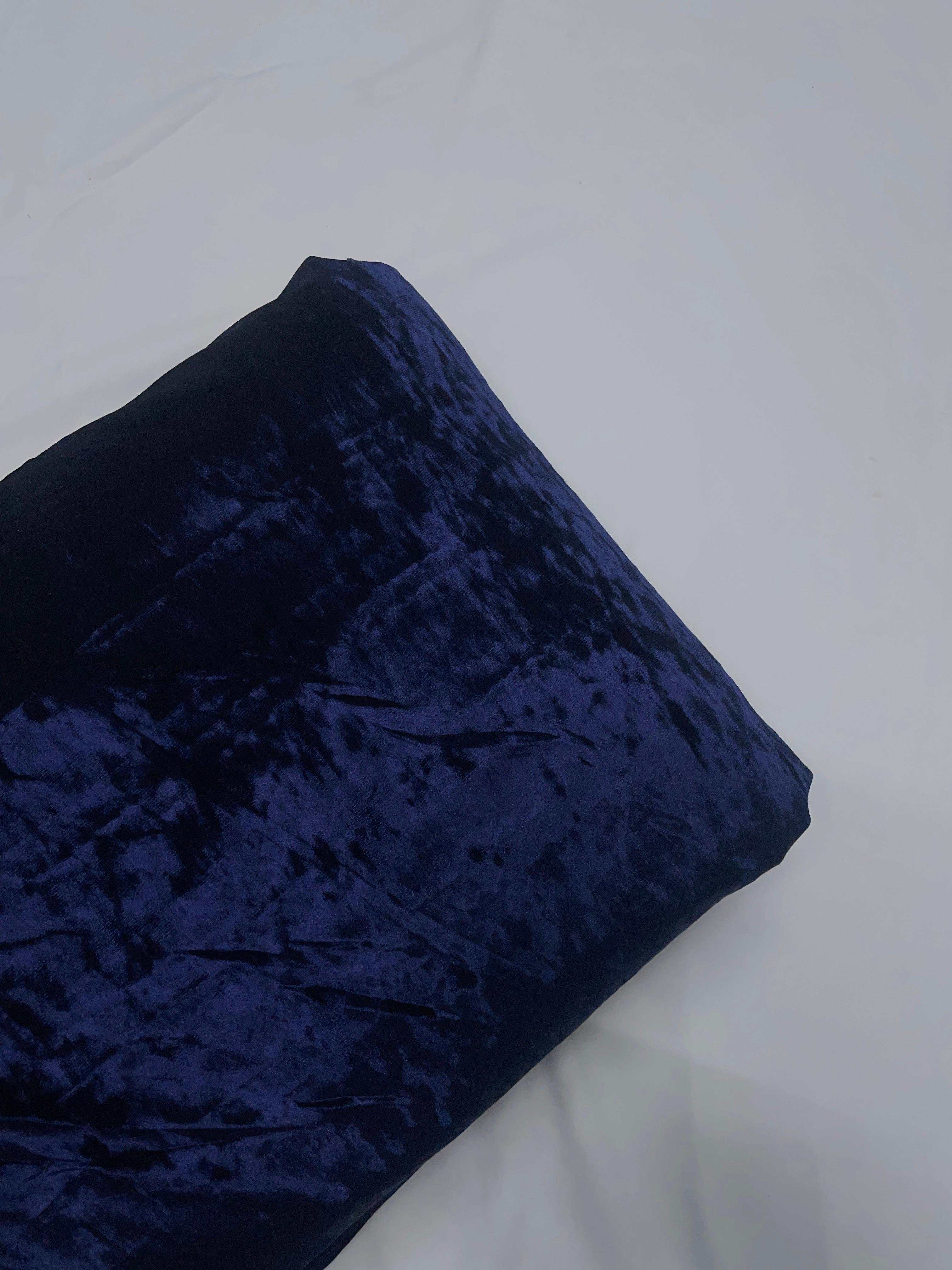 Navy Blue Plain Ice Velvet Lycra Fabric Kapdashop