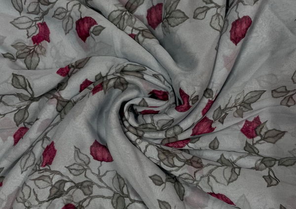 Grey Floral Printed Baoshan Georgette Fabric