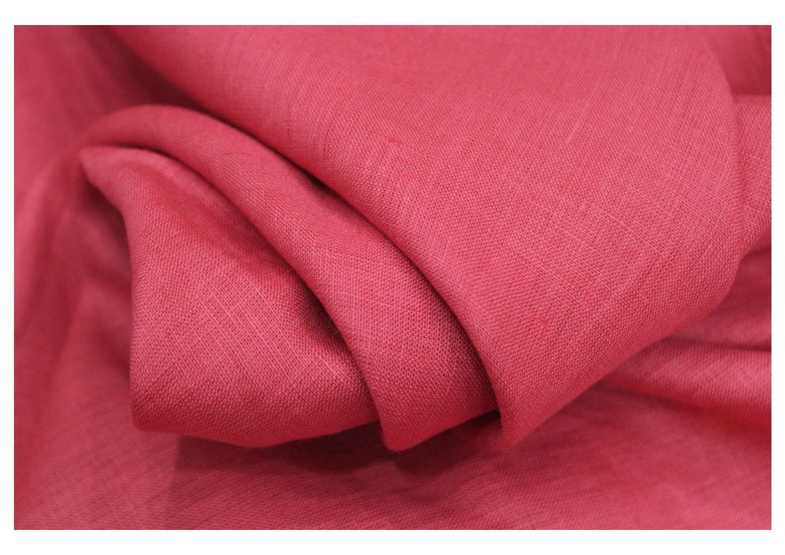 Dark Rose Pink Plain Pure Linen Fabric - 60 Lea