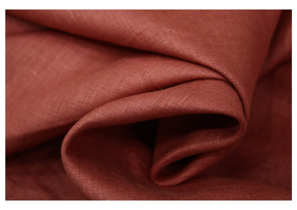 Brick Red Plain Pure Linen Fabric - 60 Lea