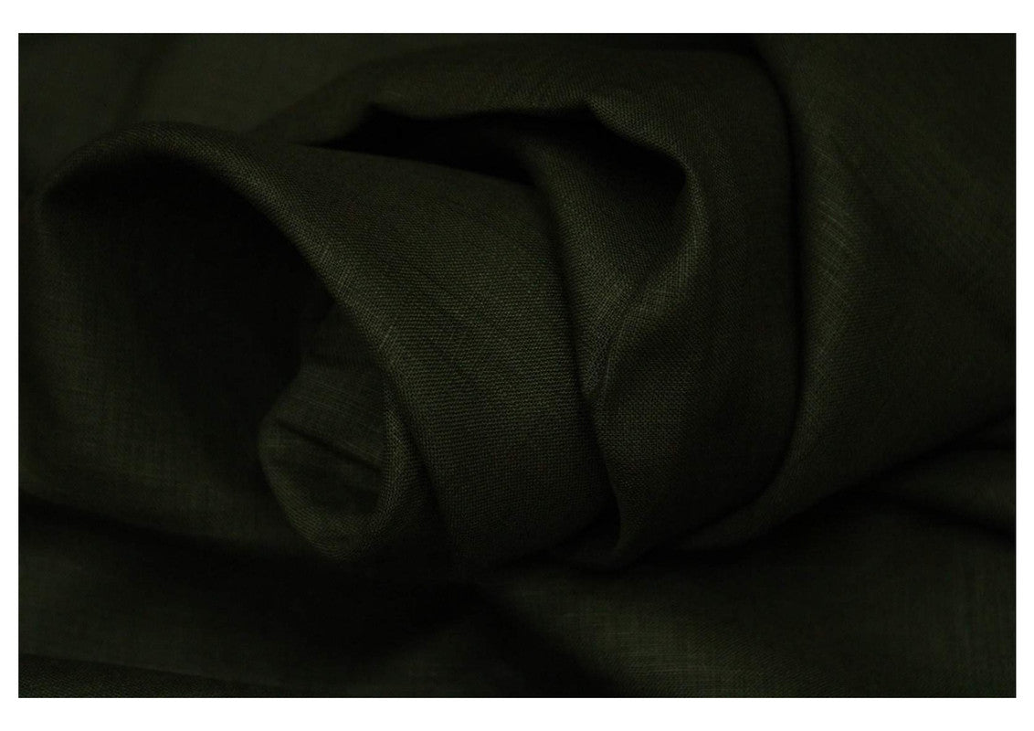 Dark Olive Green Plain Pure Linen Fabric - 60 Lea