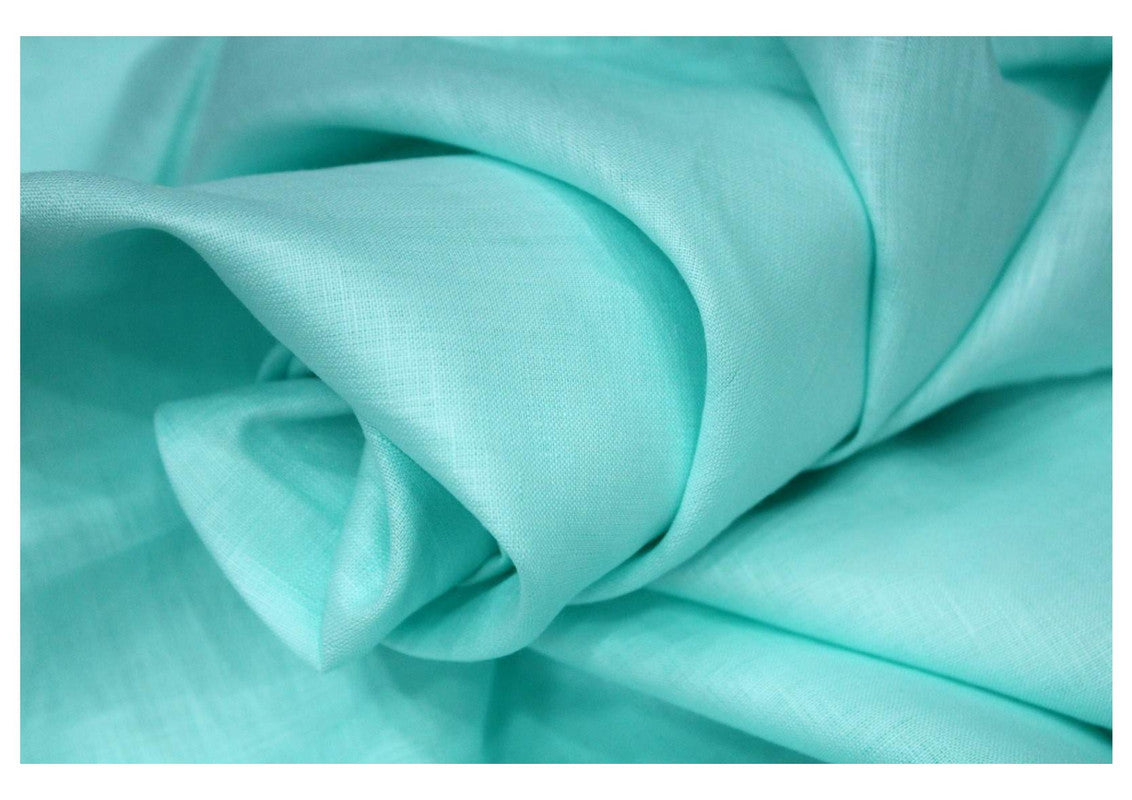 Turquoise Blue Plain Pure Linen Fabric - 60 Lea