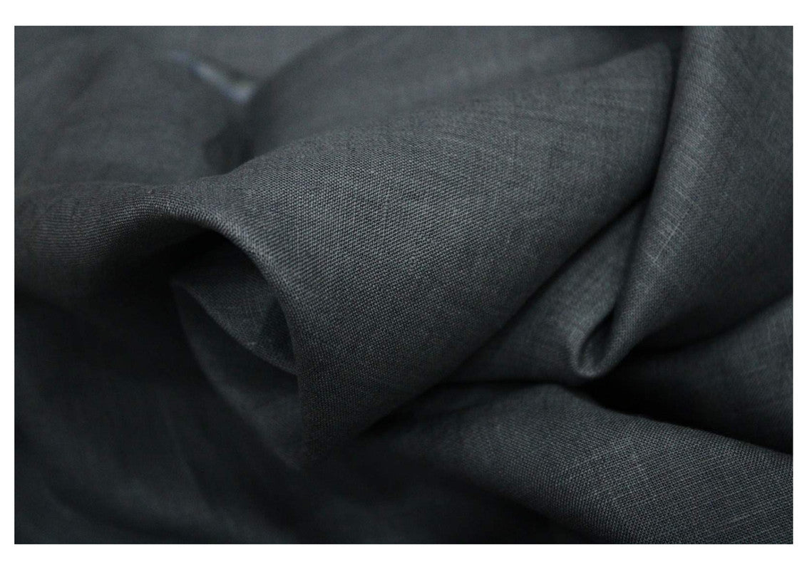 Charcoal Gray Plain Pure Linen Fabric - 60 Lea