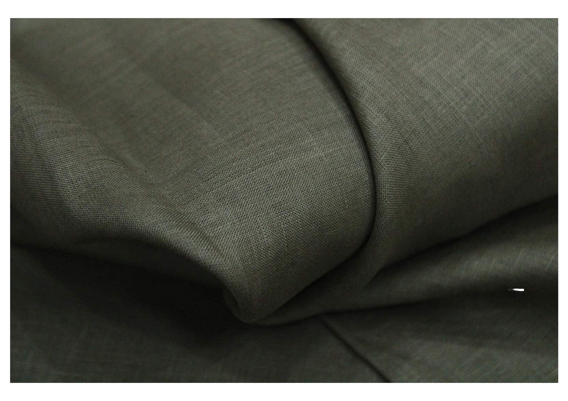 Olive Green Plain Pure Linen Fabric - 60 Lea