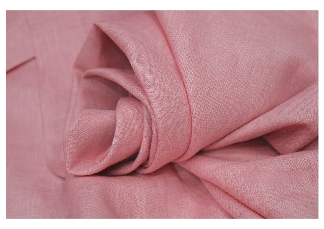 Salmon Pink Plain Pure Linen Fabric - 60 Lea