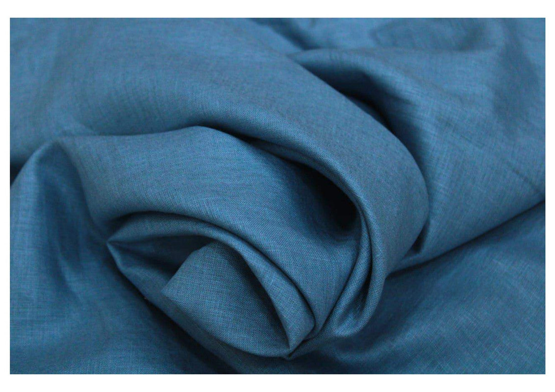 Saphire Blue Plain Pure Linen Fabric - 60 Lea