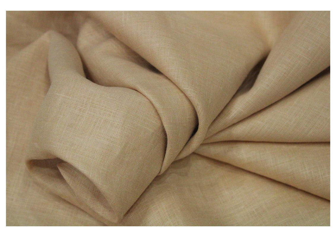 Khakhi Plain Pure Linen Fabric - 60 Lea